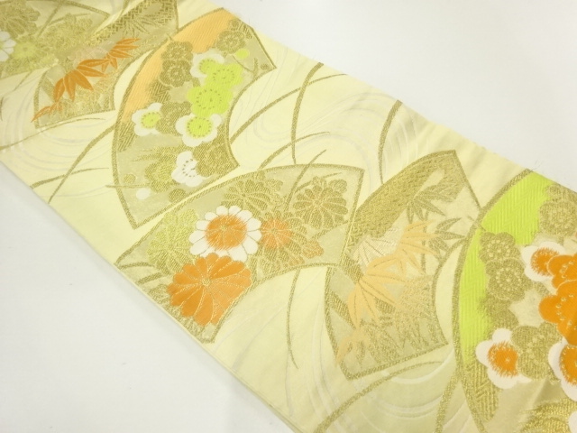JAPANESE KIMONO / ANTIQUE FUKURO OBI / WOVEN UME & JIGAMI PATTERN